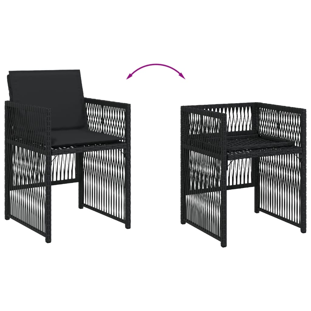 Tuinstoelen 4 st met kussens poly rattan zwart is nu te koop bij PeponiXL, paradijselijk wonen!