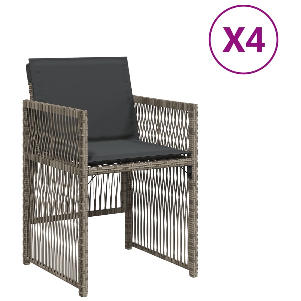 Tuinstoelen 4 st met kussens poly rattan grijs is nu te koop bij PeponiXL, paradijselijk wonen!