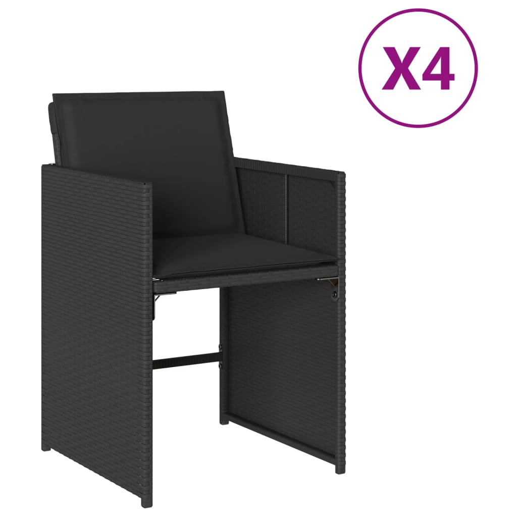 Tuinstoelen 4 st met kussens poly rattan zwart is nu te koop bij PeponiXL, paradijselijk wonen!