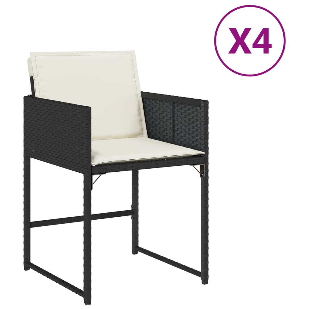 Tuinstoelen 4 st met kussens poly rattan zwart is nu te koop bij PeponiXL, paradijselijk wonen!