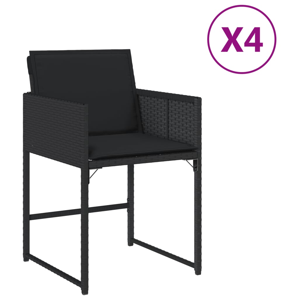 Tuinstoelen 4 st met kussens poly rattan zwart is nu te koop bij PeponiXL, paradijselijk wonen!