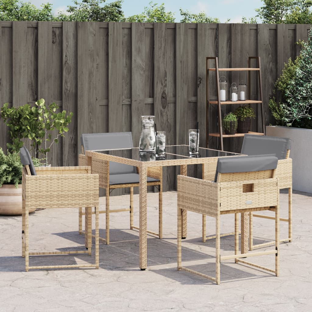 Tuinstoelen 4 st met kussens poly rattan gemengd beige is nu te koop bij PeponiXL, paradijselijk wonen!