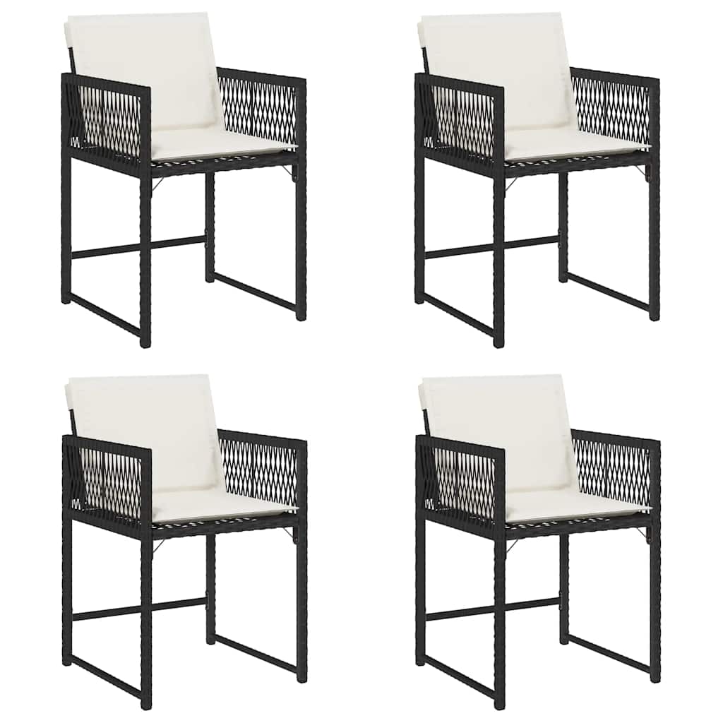 Tuinstoelen 4 st met kussens poly rattan zwart is nu te koop bij PeponiXL, paradijselijk wonen!