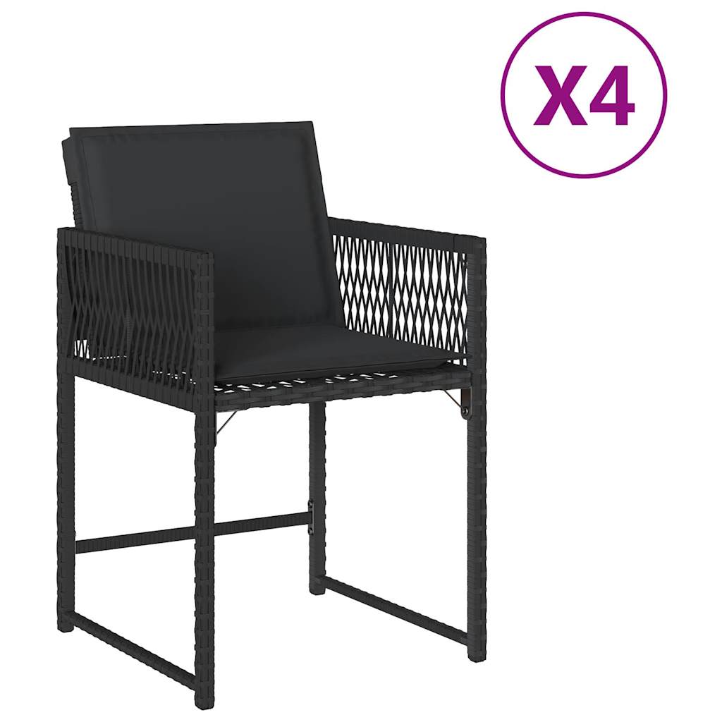 Tuinstoelen 4 st met kussens poly rattan zwart is nu te koop bij PeponiXL, paradijselijk wonen!
