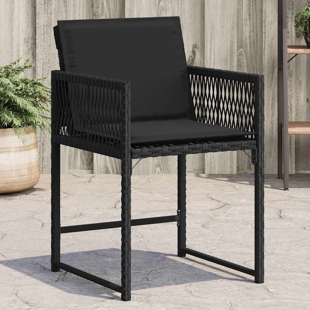 Tuinstoelen 4 st met kussens poly rattan zwart is nu te koop bij PeponiXL, paradijselijk wonen!