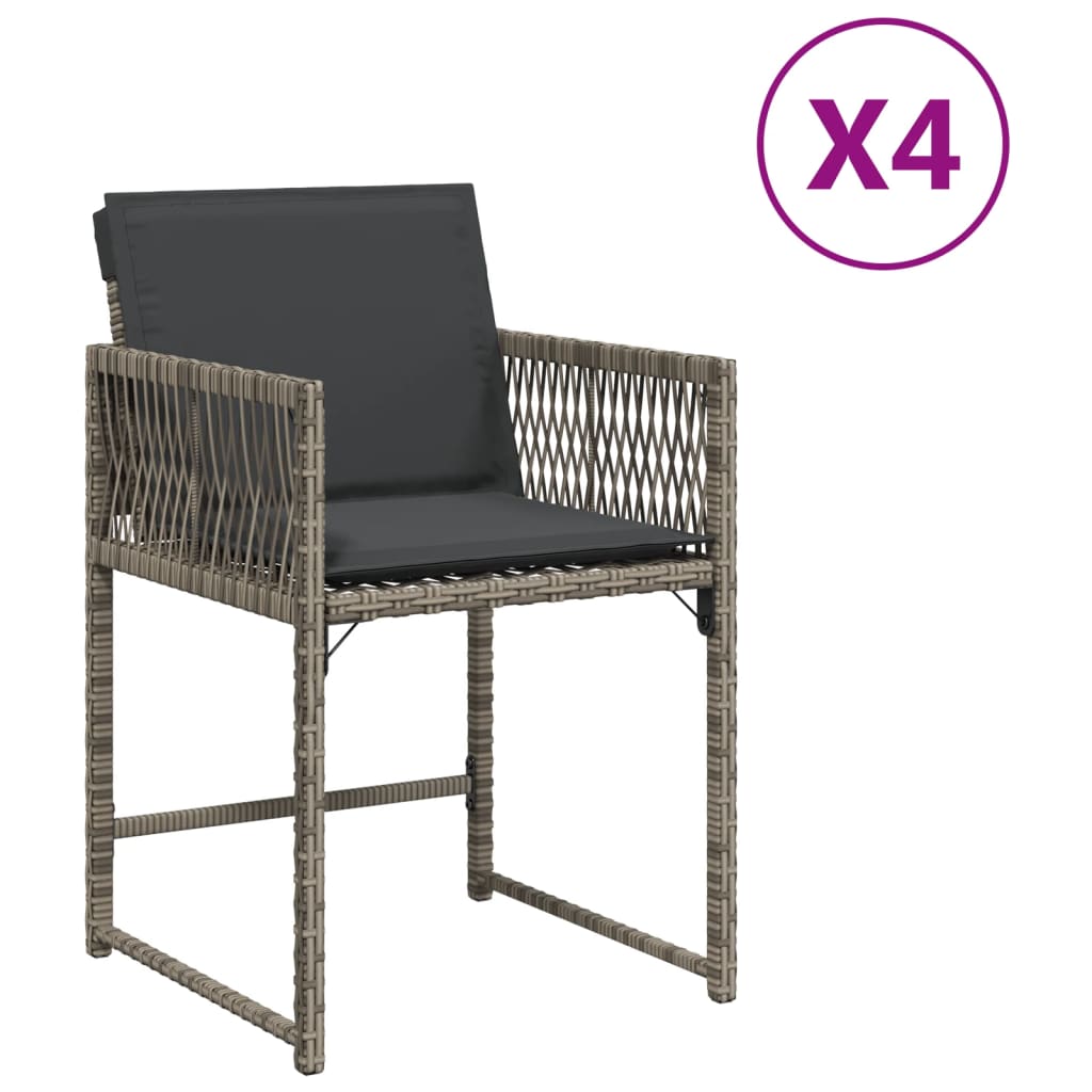 Tuinstoelen 4 st met kussens poly rattan grijs is nu te koop bij PeponiXL, paradijselijk wonen!