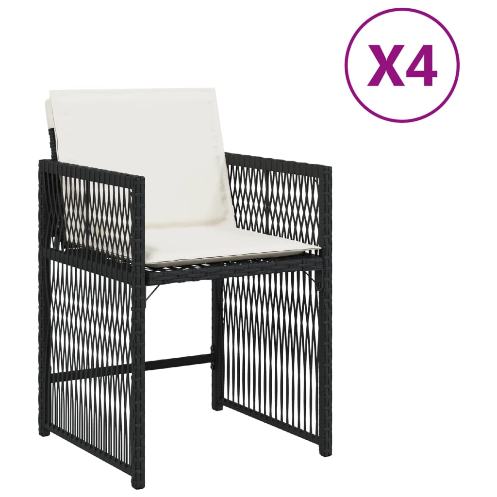 Tuinstoelen 4 st met kussens poly rattan zwart is nu te koop bij PeponiXL, paradijselijk wonen!