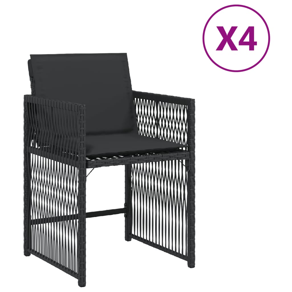 Tuinstoelen 4 st met kussens poly rattan zwart is nu te koop bij PeponiXL, paradijselijk wonen!