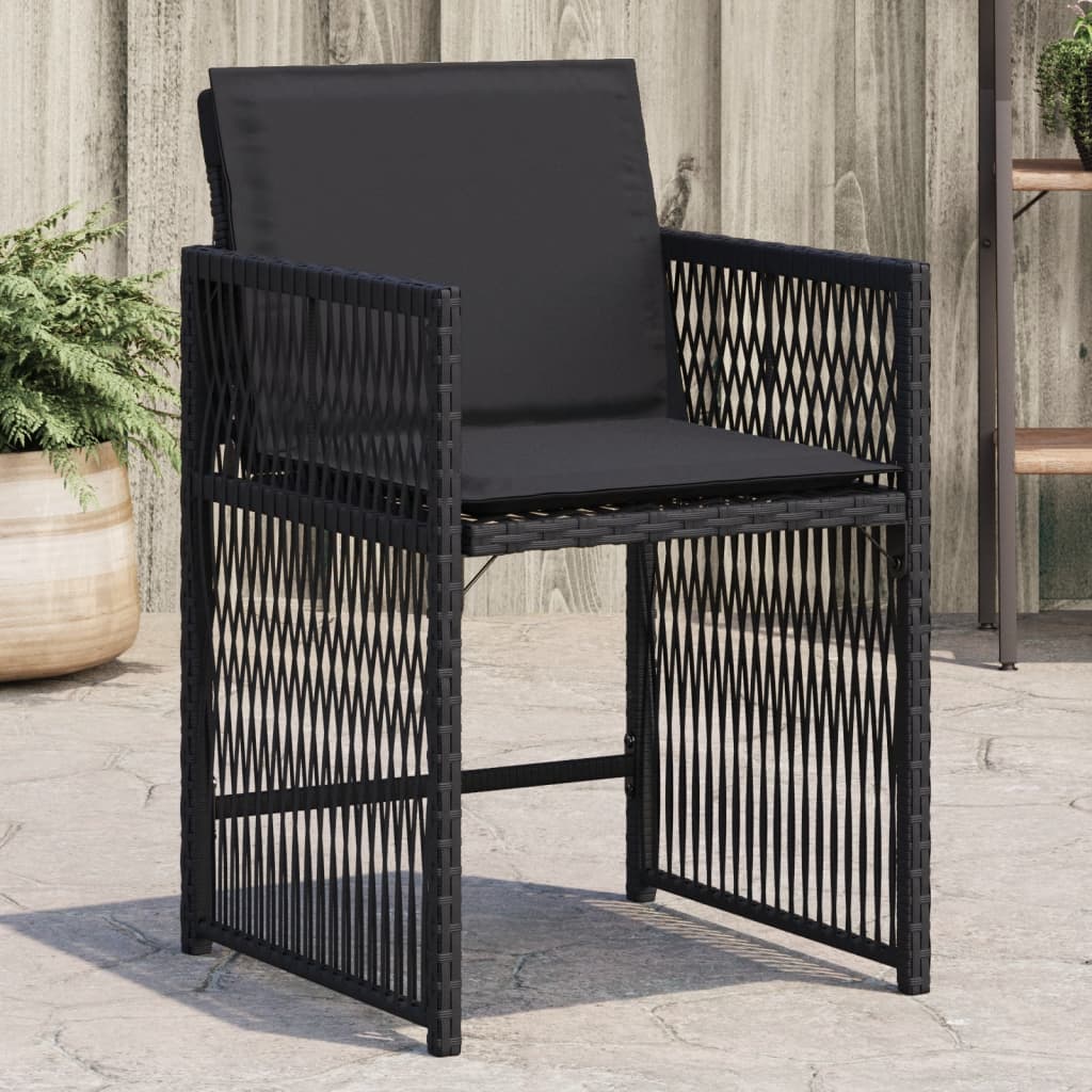 Tuinstoelen 4 st met kussens poly rattan zwart is nu te koop bij PeponiXL, paradijselijk wonen!