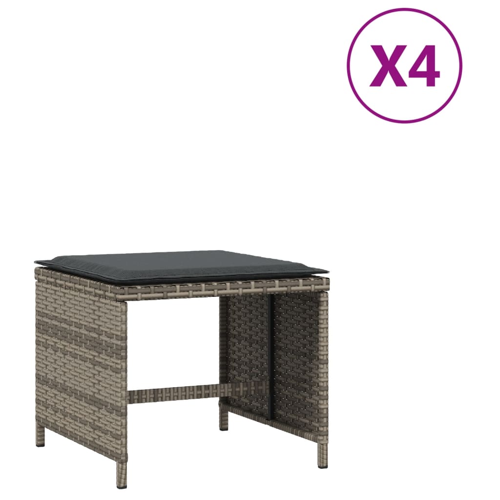 Tuinkrukken 4 st met kussens 41x41x36 cm poly rattan grijs is nu te koop bij PeponiXL, paradijselijk wonen!