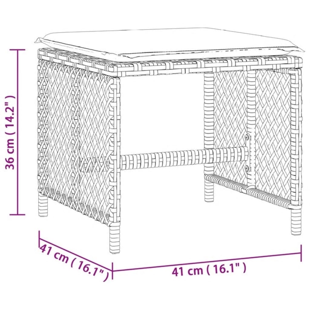 Tuinkrukken 4 st met kussens 41x41x36 cm poly rattan grijs is nu te koop bij PeponiXL, paradijselijk wonen!