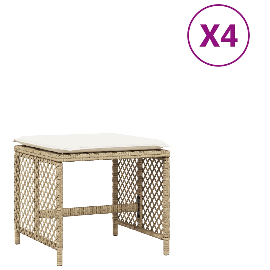 Tuinkrukken 4 st met kussens 41x41x36 cm poly rattan beige is nu te koop bij PeponiXL, paradijselijk wonen!