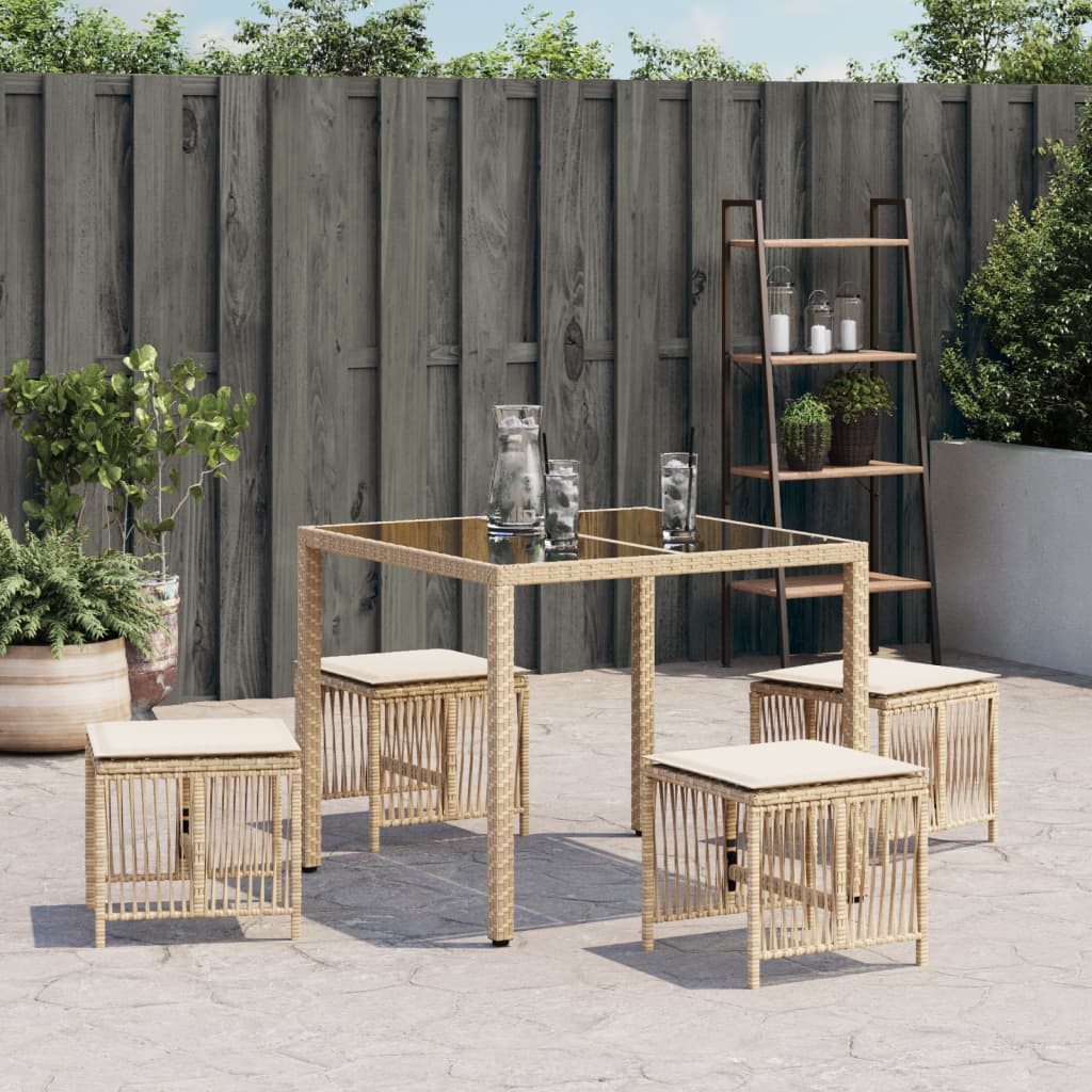 Tuinkrukken 4 st met kussens 41x41x36 cm poly rattan beige is nu te koop bij PeponiXL, paradijselijk wonen!