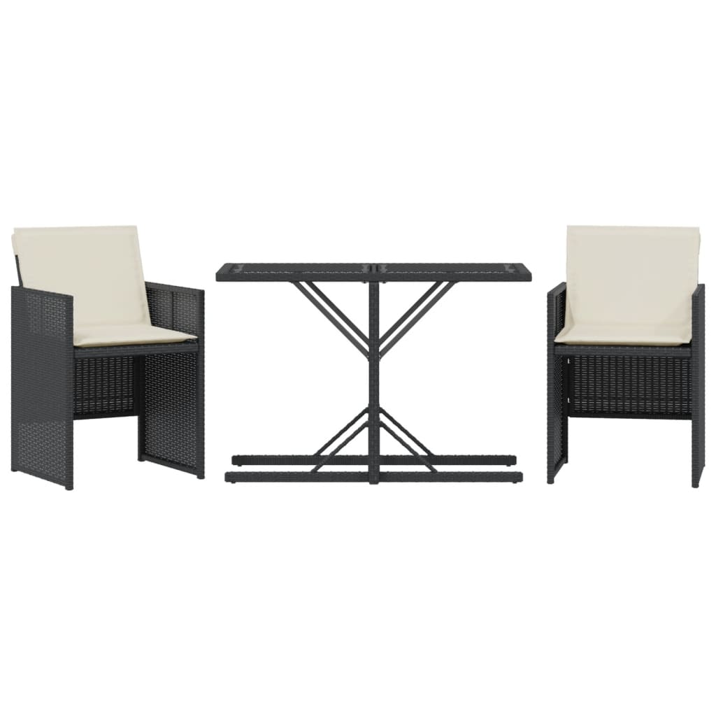 3-delige Bistroset met kussens poly rattan zwart is nu te koop bij PeponiXL, paradijselijk wonen!
