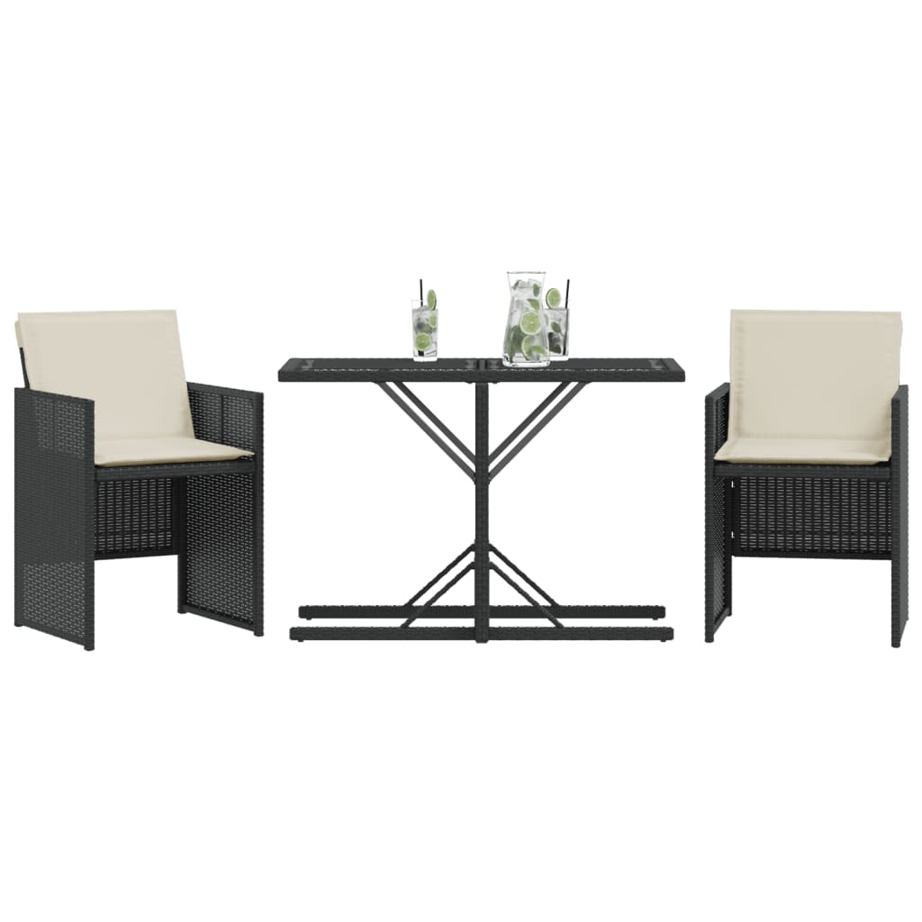 3-delige Bistroset met kussens poly rattan zwart is nu te koop bij PeponiXL, paradijselijk wonen!