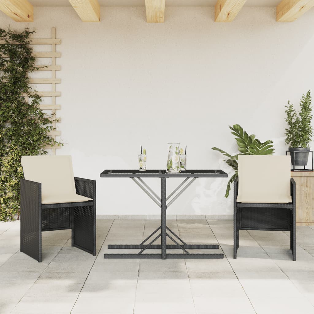 3-delige Bistroset met kussens poly rattan zwart is nu te koop bij PeponiXL, paradijselijk wonen!