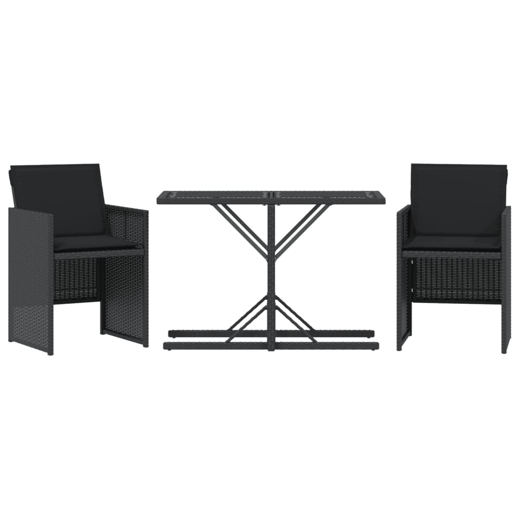 3-delige Bistroset met kussens poly rattan zwart is nu te koop bij PeponiXL, paradijselijk wonen!