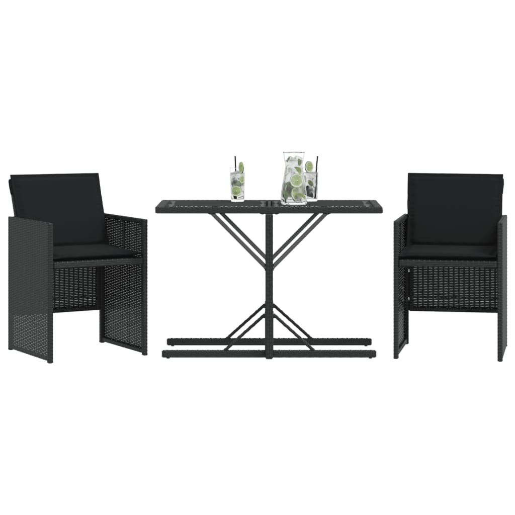 3-delige Bistroset met kussens poly rattan zwart is nu te koop bij PeponiXL, paradijselijk wonen!