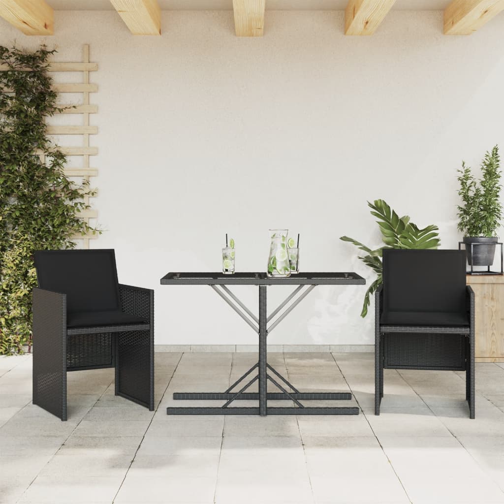 3-delige Bistroset met kussens poly rattan zwart is nu te koop bij PeponiXL, paradijselijk wonen!