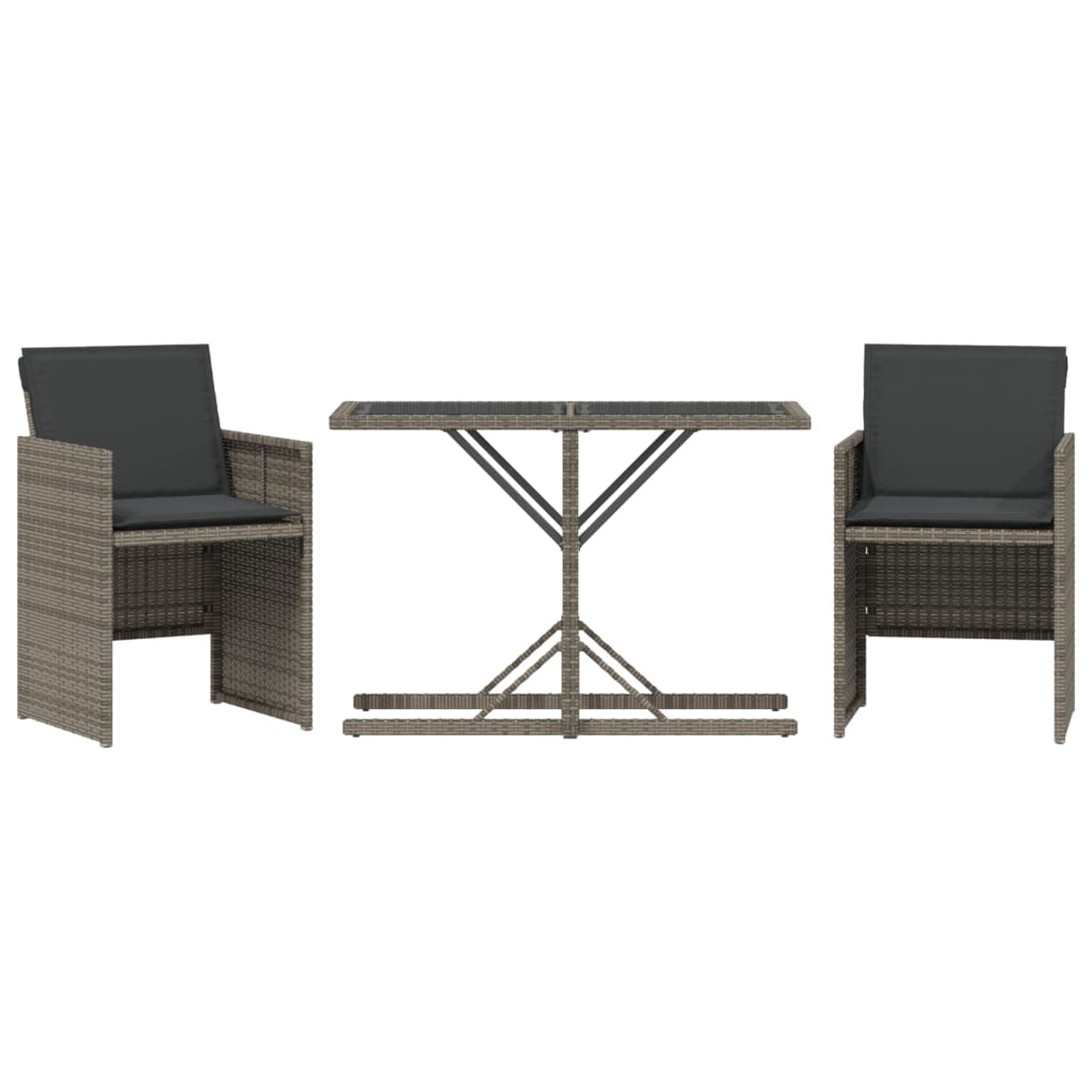 3-delige Bistroset met kussens poly rattan grijs is nu te koop bij PeponiXL, paradijselijk wonen!
