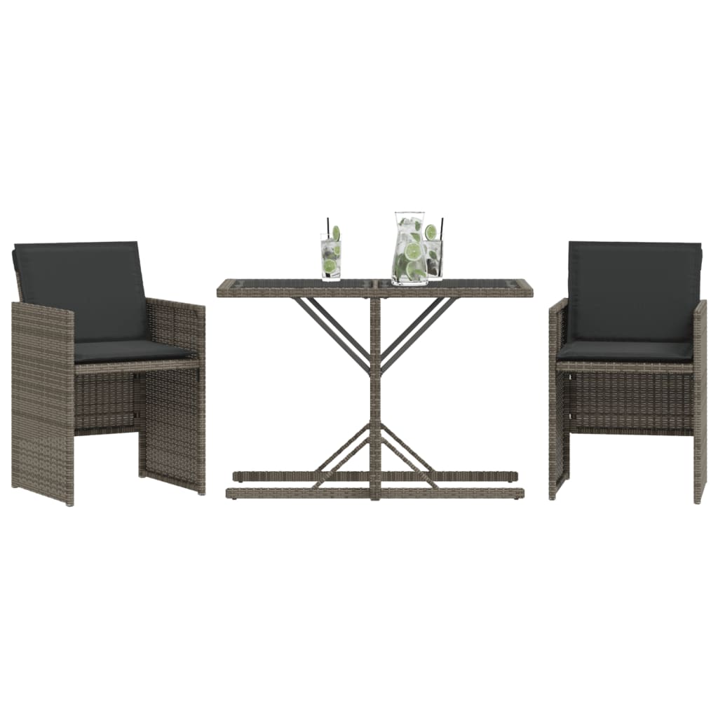 3-delige Bistroset met kussens poly rattan grijs is nu te koop bij PeponiXL, paradijselijk wonen!