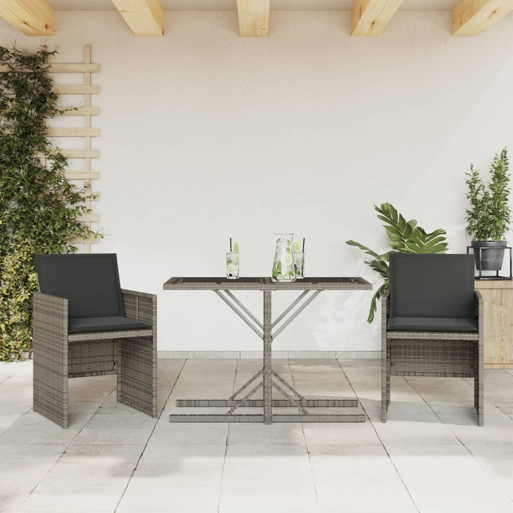 3-delige Bistroset met kussens poly rattan grijs is nu te koop bij PeponiXL, paradijselijk wonen!