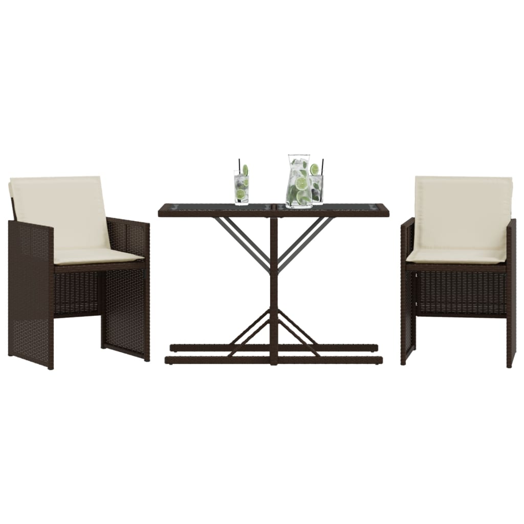 3-delige Bistroset met kussens poly rattan bruin is nu te koop bij PeponiXL, paradijselijk wonen!