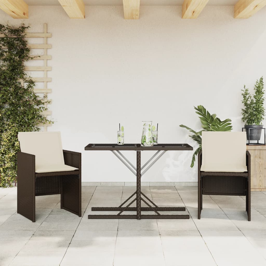 3-delige Bistroset met kussens poly rattan bruin is nu te koop bij PeponiXL, paradijselijk wonen!