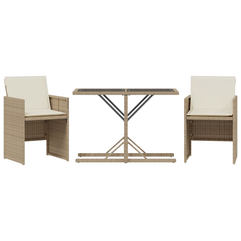 3-delige Bistroset met kussens poly rattan beige is nu te koop bij PeponiXL, paradijselijk wonen!