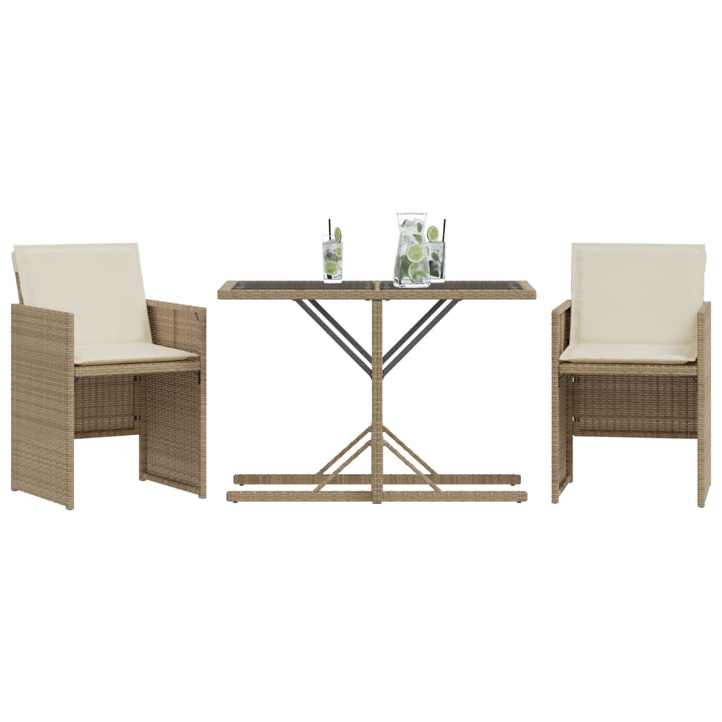 3-delige Bistroset met kussens poly rattan beige is nu te koop bij PeponiXL, paradijselijk wonen!