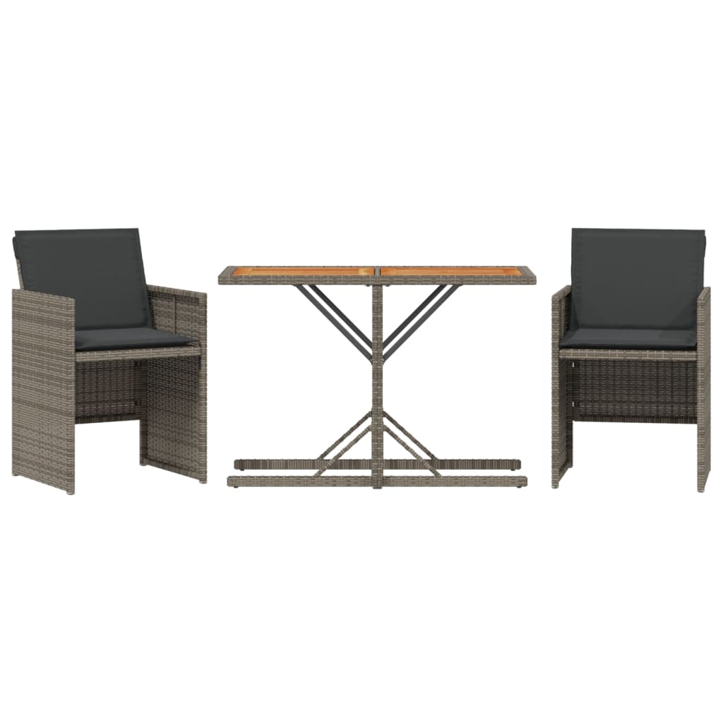 3-delige Bistroset met kussens poly rattan grijs is nu te koop bij PeponiXL, paradijselijk wonen!