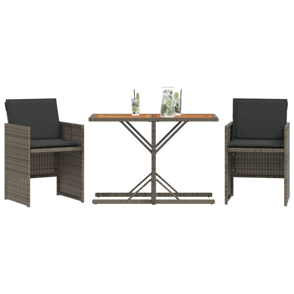 3-delige Bistroset met kussens poly rattan grijs is nu te koop bij PeponiXL, paradijselijk wonen!