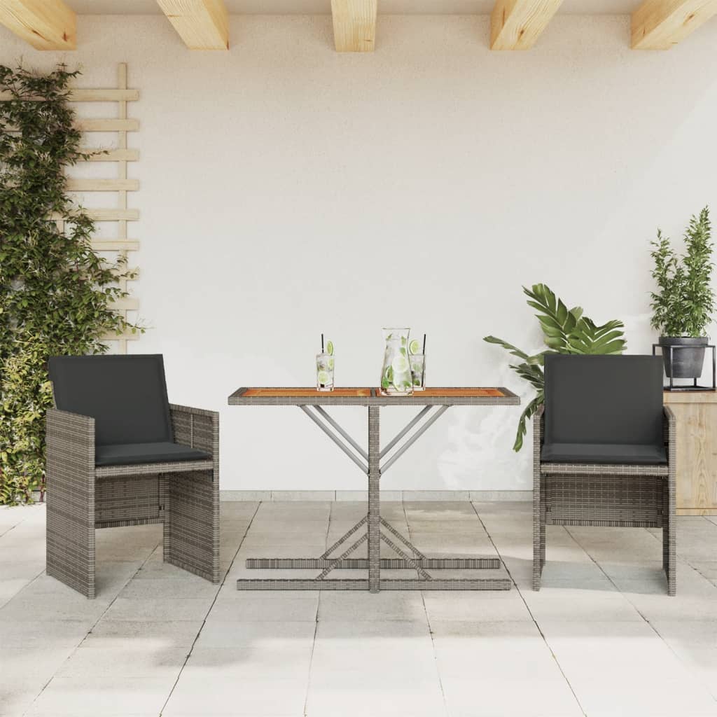 3-delige Bistroset met kussens poly rattan grijs is nu te koop bij PeponiXL, paradijselijk wonen!