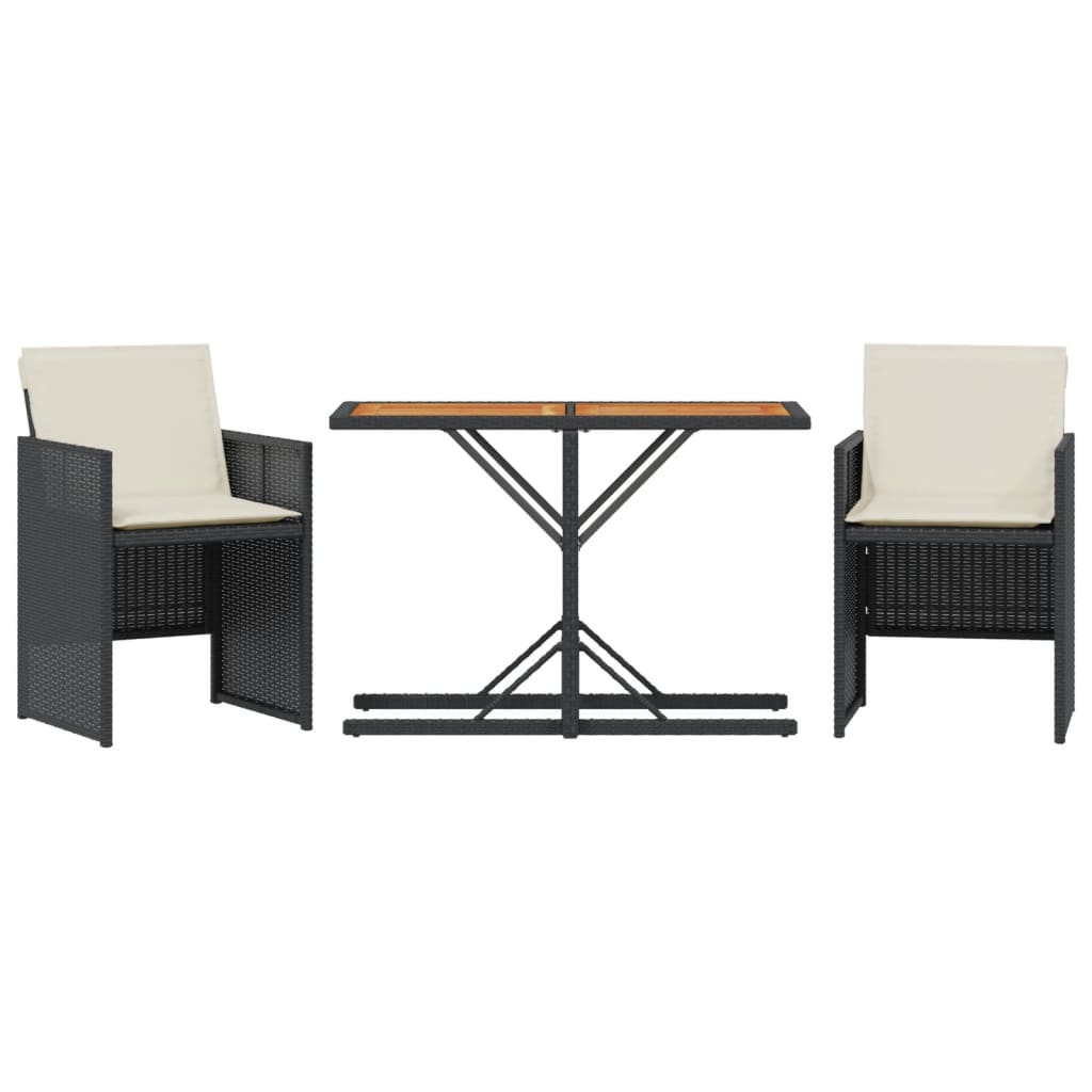 3-delige Bistroset met kussens poly rattan zwart is nu te koop bij PeponiXL, paradijselijk wonen!
