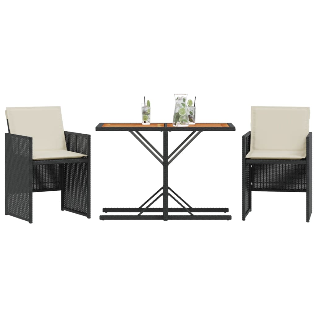 3-delige Bistroset met kussens poly rattan zwart is nu te koop bij PeponiXL, paradijselijk wonen!