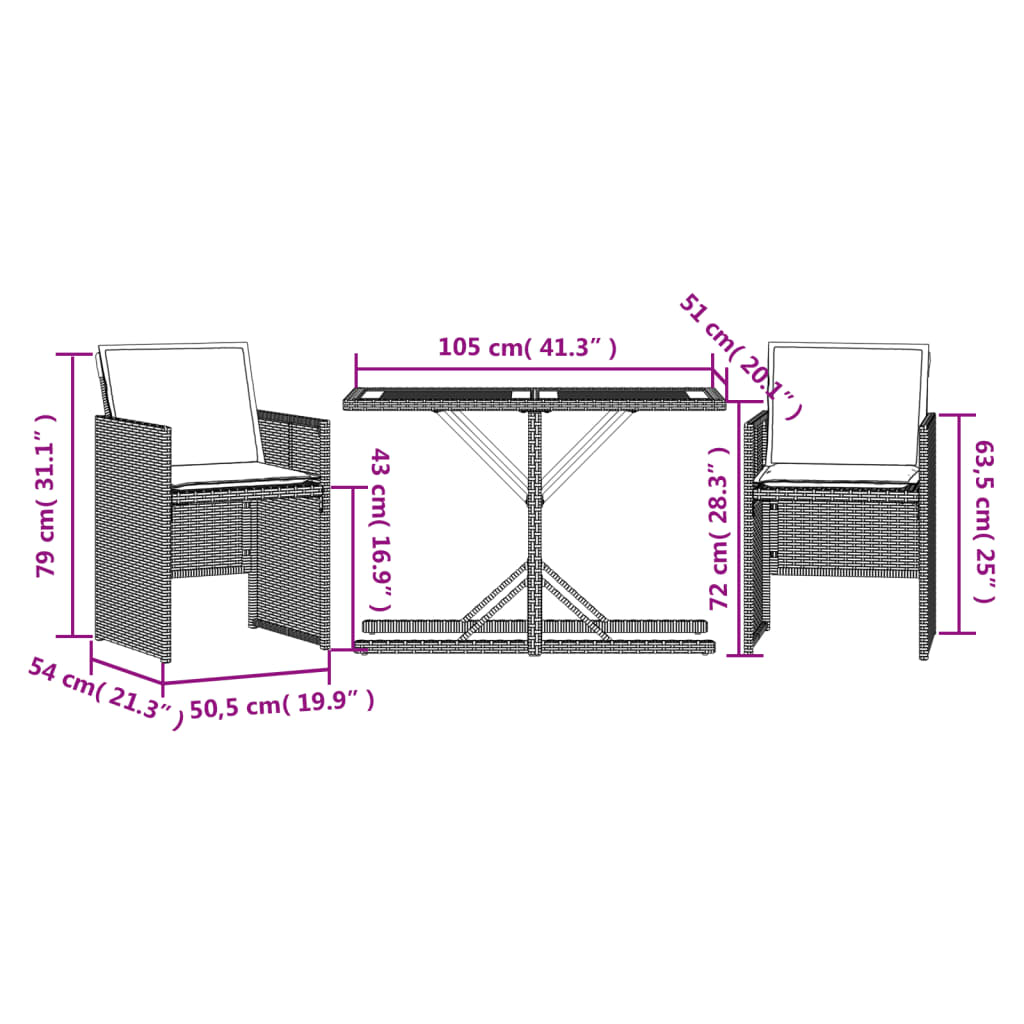 3-delige Bistroset met kussens poly rattan zwart is nu te koop bij PeponiXL, paradijselijk wonen!