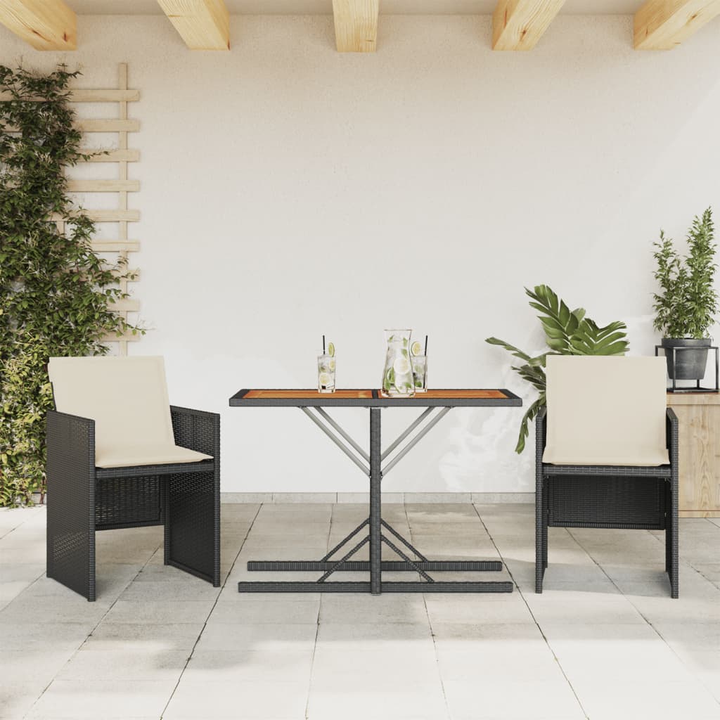 3-delige Bistroset met kussens poly rattan zwart is nu te koop bij PeponiXL, paradijselijk wonen!