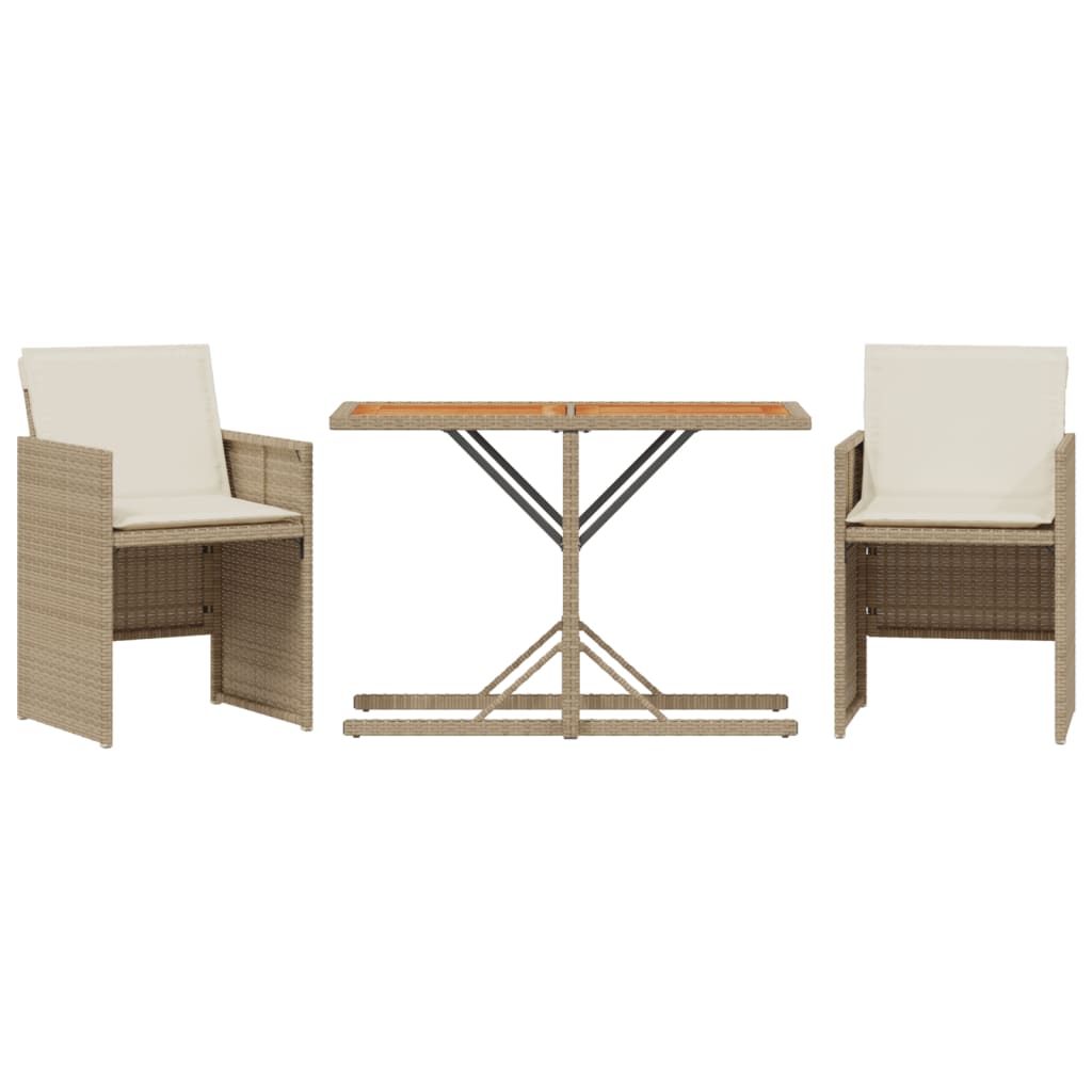 3-delige Bistroset met kussens poly rattan beige is nu te koop bij PeponiXL, paradijselijk wonen!