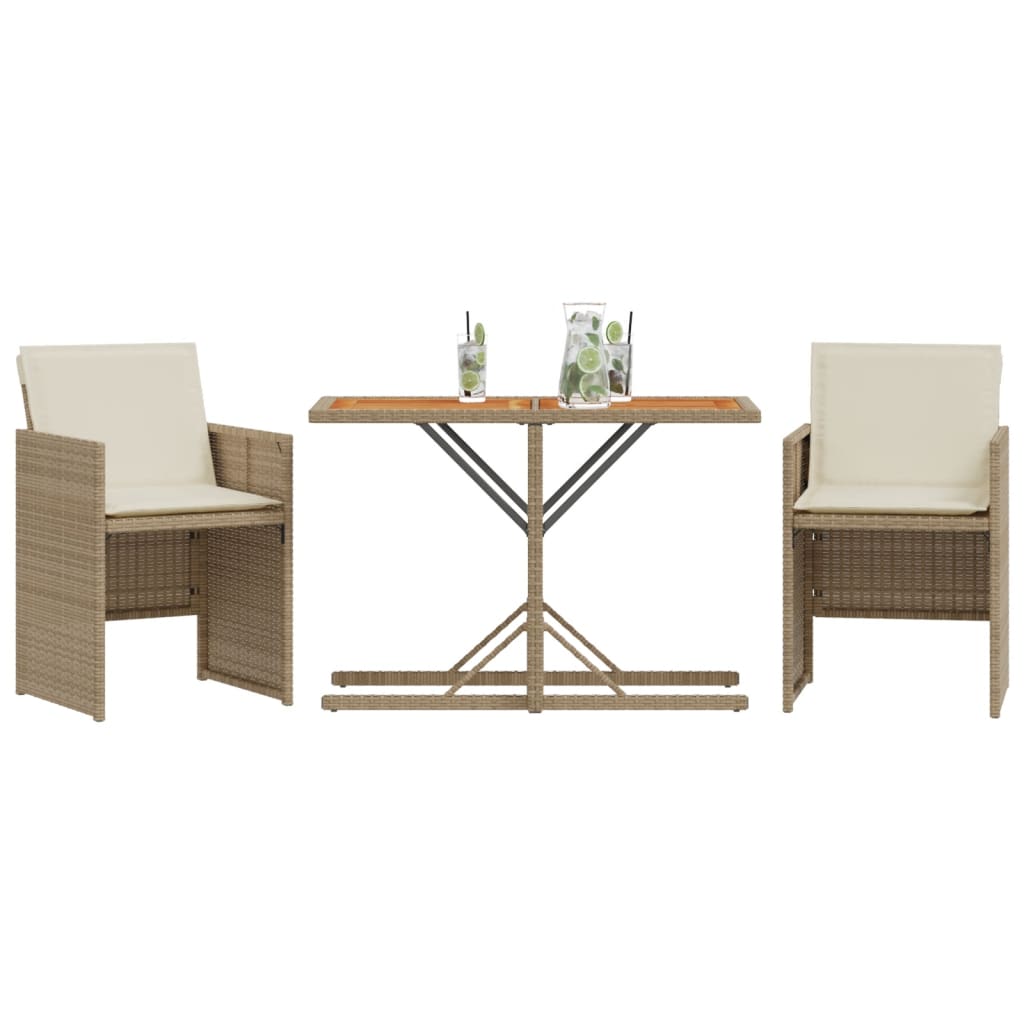3-delige Bistroset met kussens poly rattan beige is nu te koop bij PeponiXL, paradijselijk wonen!