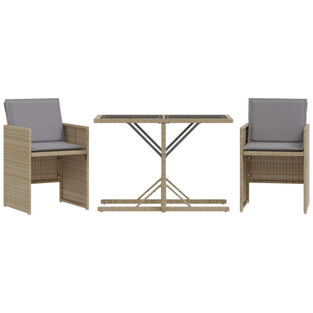 3-delige Bistroset met kussens poly rattan gemengd beige is nu te koop bij PeponiXL, paradijselijk wonen!