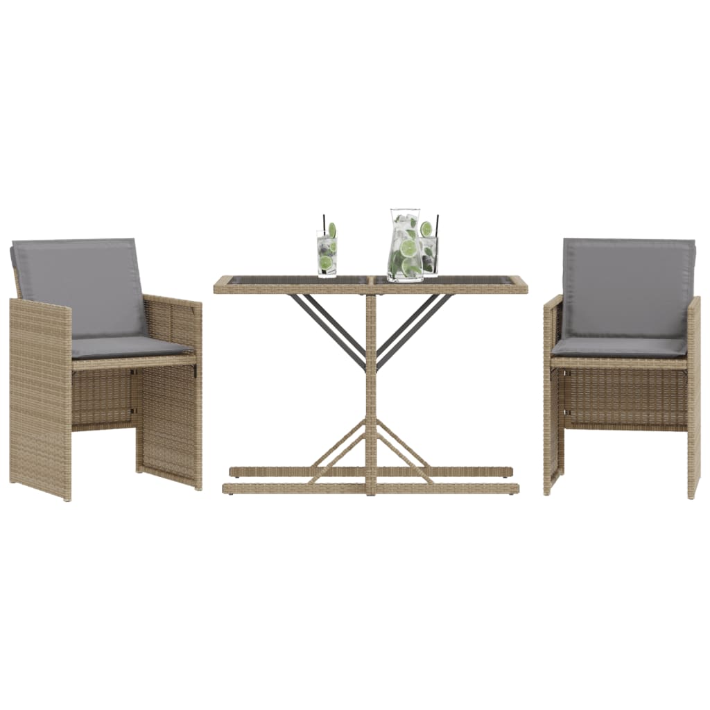 3-delige Bistroset met kussens poly rattan gemengd beige is nu te koop bij PeponiXL, paradijselijk wonen!