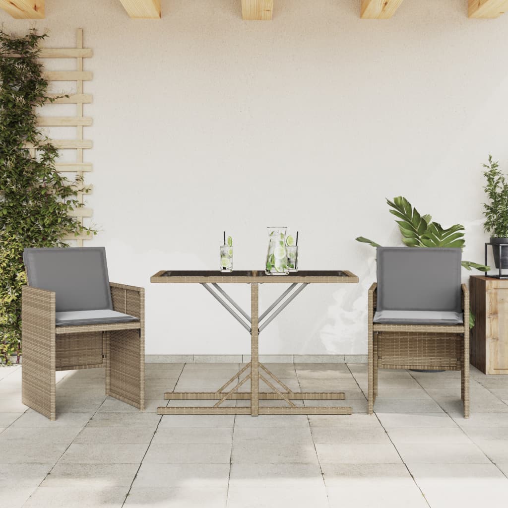 3-delige Bistroset met kussens poly rattan gemengd beige is nu te koop bij PeponiXL, paradijselijk wonen!
