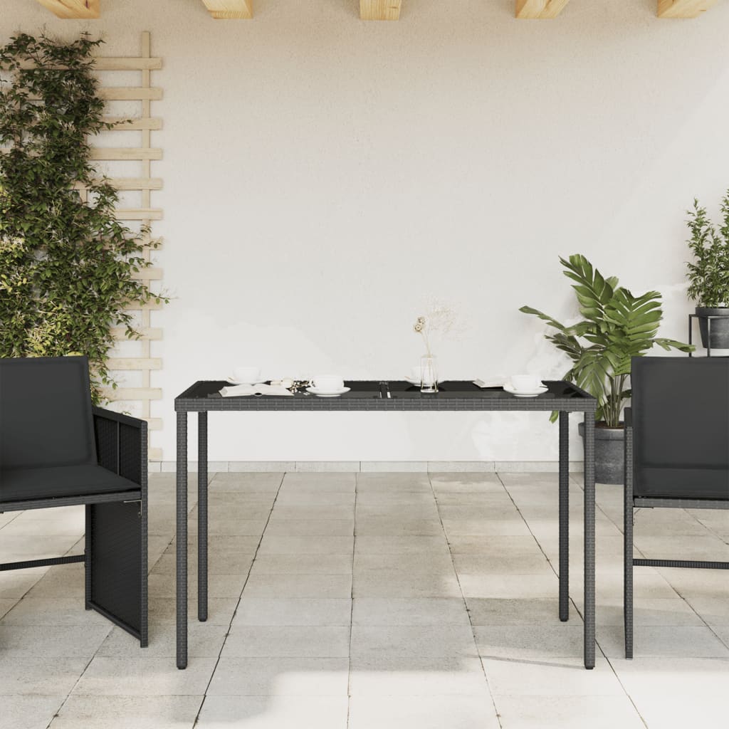 Tuintafel met glazen blad 115x54x74 cm poly rattan zwart is nu te koop bij PeponiXL, paradijselijk wonen!