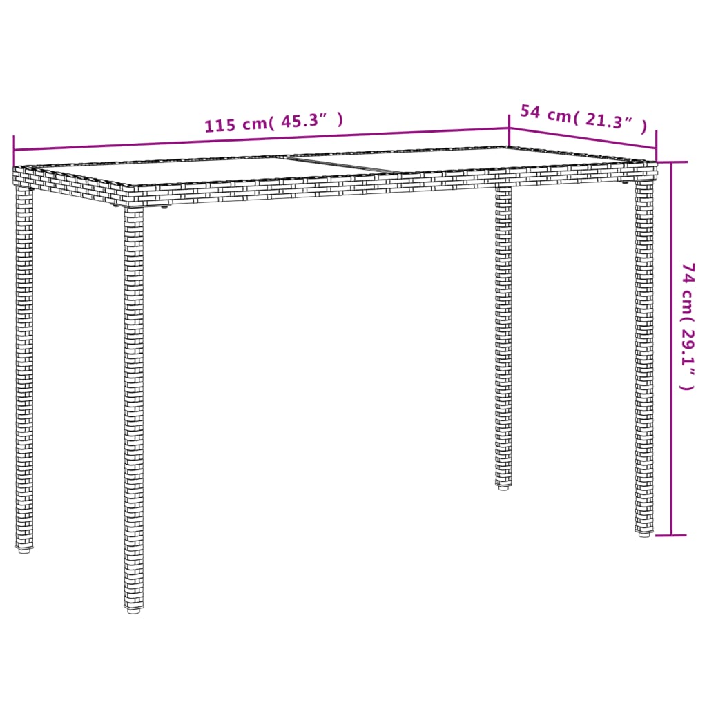 Tuintafel met glazen blad 115x54x74 cm poly rattan zwart is nu te koop bij PeponiXL, paradijselijk wonen!