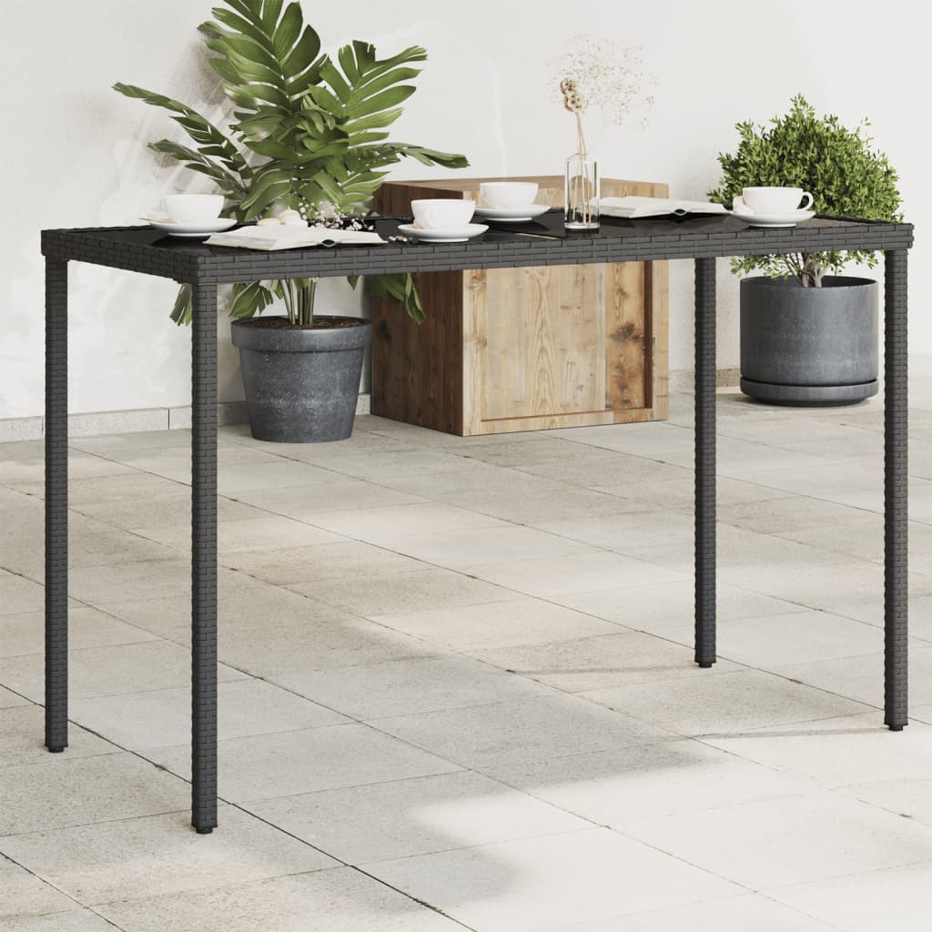 Tuintafel met glazen blad 115x54x74 cm poly rattan zwart is nu te koop bij PeponiXL, paradijselijk wonen!