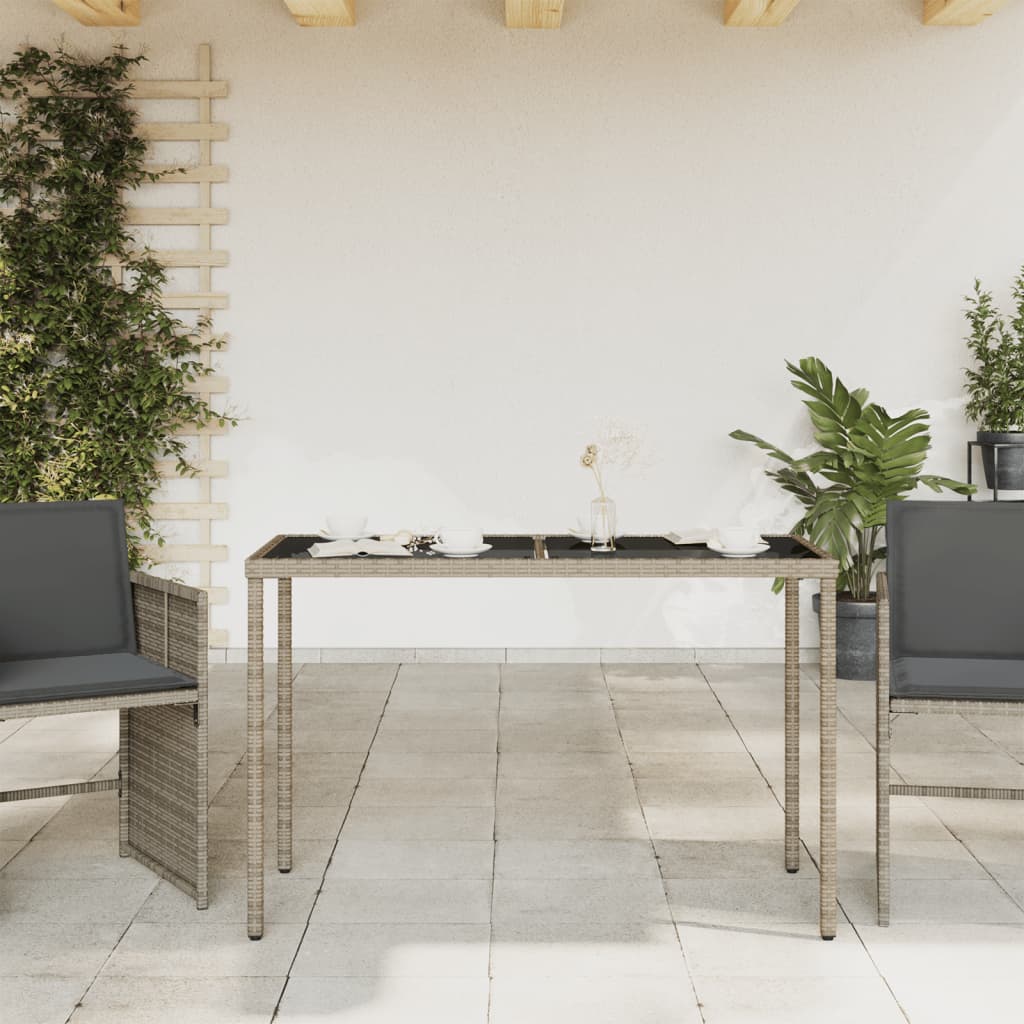 Tuintafel met glazen blad 115x54x74 cm poly rattan grijs is nu te koop bij PeponiXL, paradijselijk wonen!