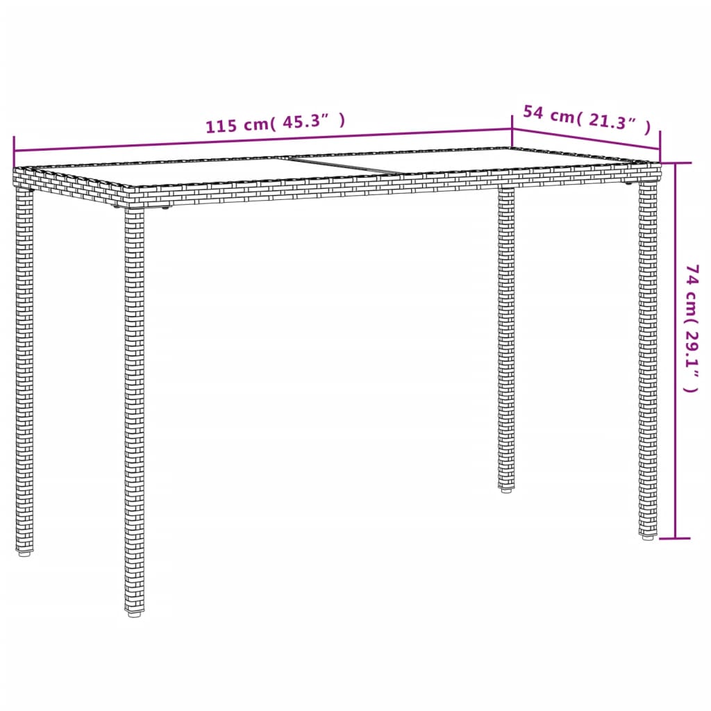 Tuintafel met glazen blad 115x54x74 cm poly rattan grijs is nu te koop bij PeponiXL, paradijselijk wonen!