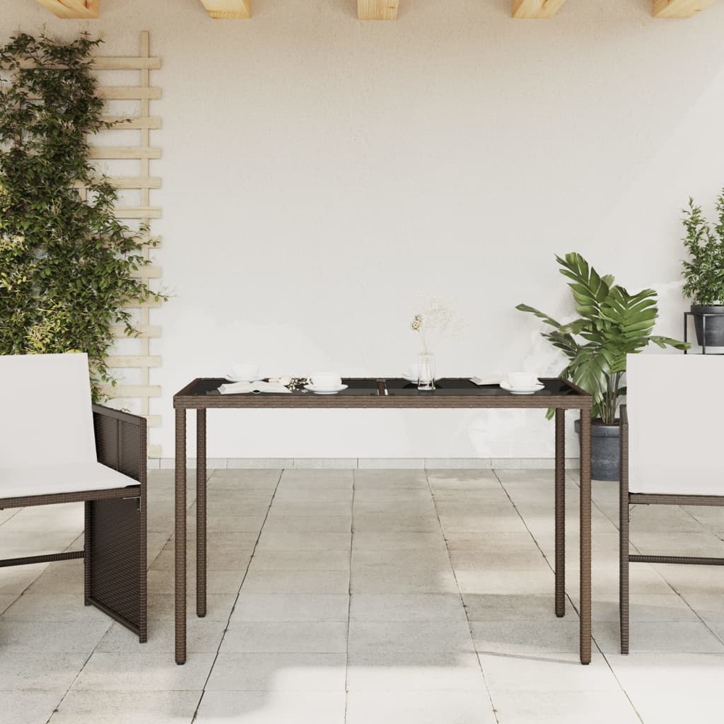 Tuintafel met glazen blad 115x54x74 cm poly rattan bruin is nu te koop bij PeponiXL, paradijselijk wonen!