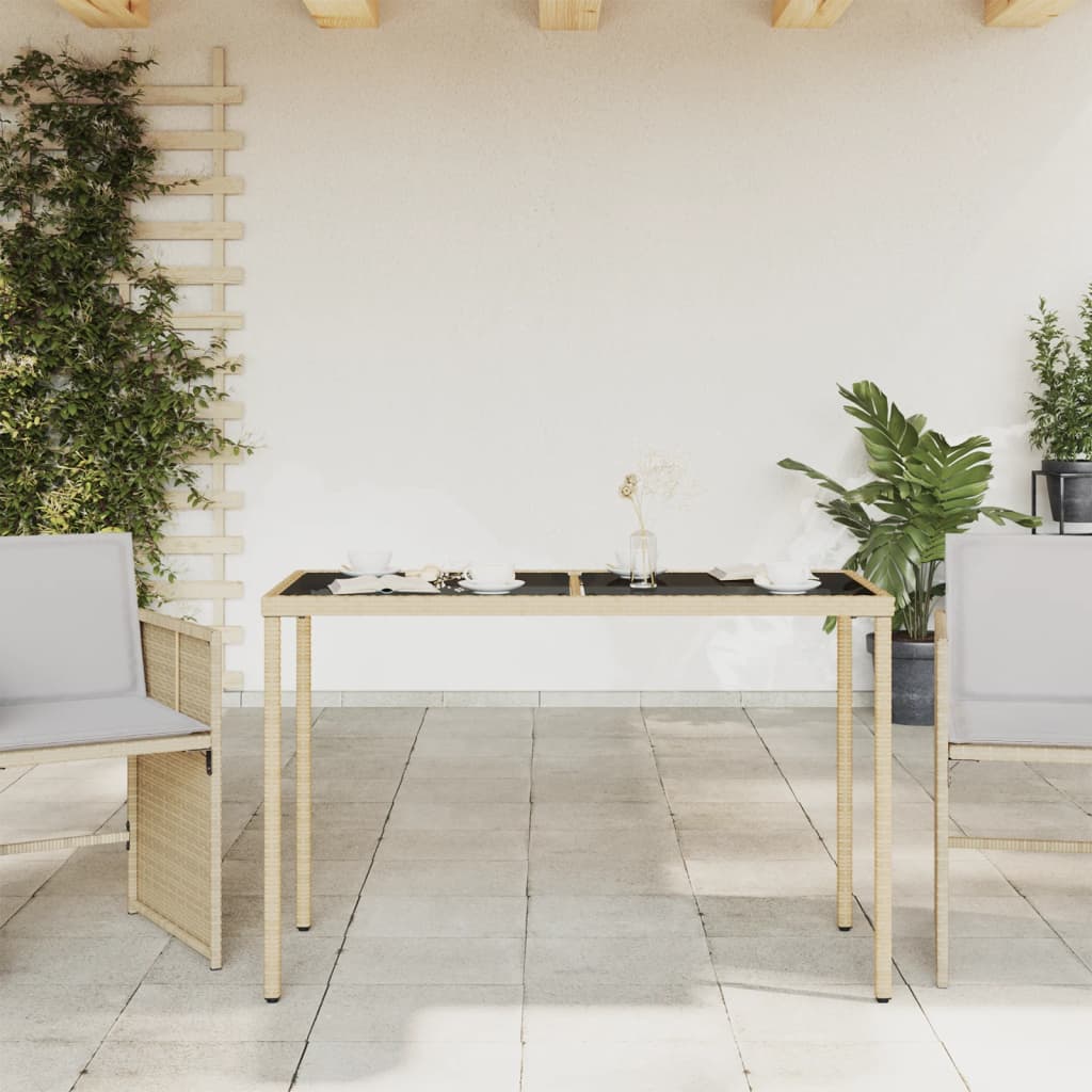 Tuintafel met glazen blad 115x54x74 cm poly rattan beige is nu te koop bij PeponiXL, paradijselijk wonen!