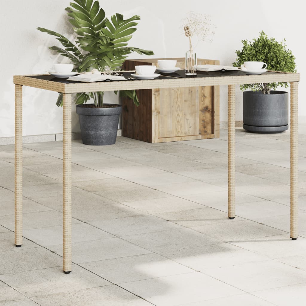 Tuintafel met glazen blad 115x54x74 cm poly rattan beige is nu te koop bij PeponiXL, paradijselijk wonen!